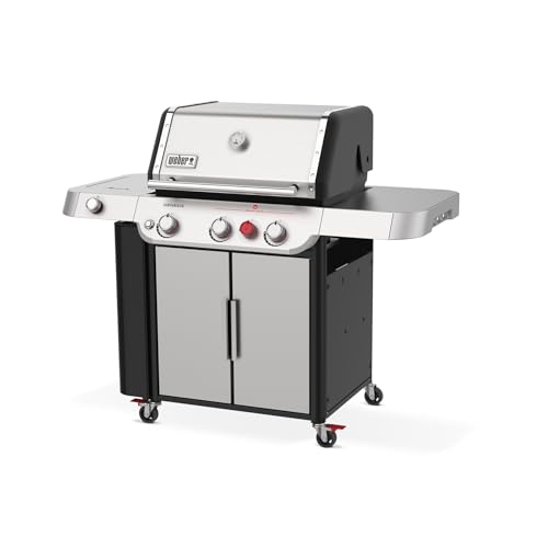 Weber Genesis S-335 Liquid Propane Gas Grill for Outdoor Cooking, Stainless Steel, 3 Burners and 1 Side Burner – Stainless Steel Cooking Grates