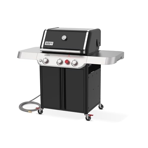 Weber Genesis E-325 Natural Gas Grill for Outdoor Cooking, 3 Burners, Black – Porcelain-Enameled, Cast-Iron Grates, PureBlu Burners & Sear Zone