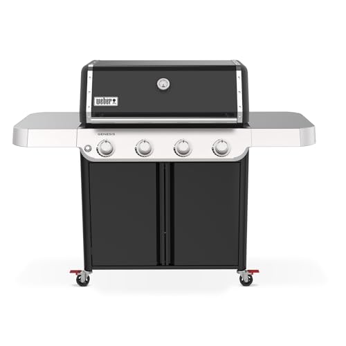 Weber Genesis E-415 Liquid Propane Gas Grill for Outdoor Cooking, 4 Burners, Black – Porcelain-Enameled Cast-Iron Grates & PureBlu Burners