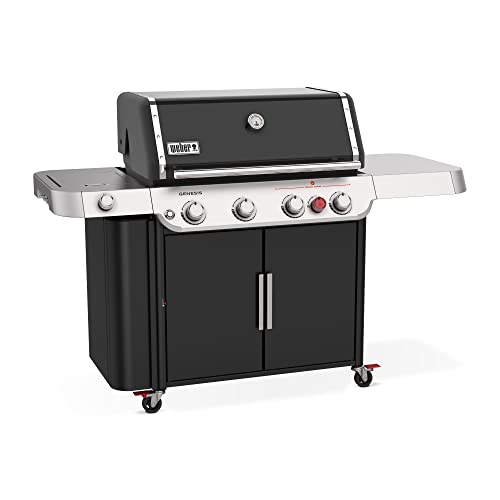 Weber Genesis E-435 Liquid Propane Gas Grill for Outdoor Cooking, 4 Burners and 1 Side Burner, Black – Porcelain-Enameled Cast-Iron Grates, PureBlu
