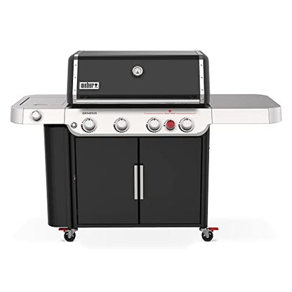 Weber Genesis E-435 Liquid Propane Gas Grill for Outdoor Cooking, 4 Burners and 1 Side Burner, Black – Porcelain-Enameled Cast-Iron Grates, PureBlu