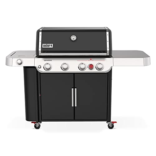 Weber Genesis E-435 Liquid Propane Gas Grill for Outdoor Cooking, 4 Burners and 1 Side Burner, Black – Porcelain-Enameled Cast-Iron Grates, PureBlu