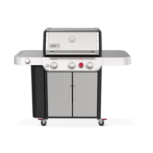 Weber Genesis S-335 Liquid Propane Gas Grill for Outdoor Cooking, Stainless Steel, 3 Burners and 1 Side Burner – Stainless Steel Cooking Grates