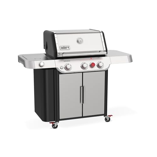 Weber Genesis S-335 Liquid Propane Gas Grill for Outdoor Cooking, Stainless Steel, 3 Burners and 1 Side Burner – Stainless Steel Cooking Grates