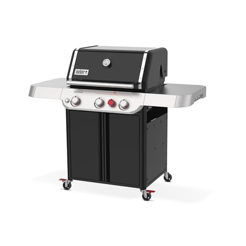 Weber Genesis E-325 Liquid Propane Gas Grill for Outdoor Cooking, 3 Burners, Black – Porcelain-Enameled, Cast-Iron Grates, PureBlu Burners & Sear Zone