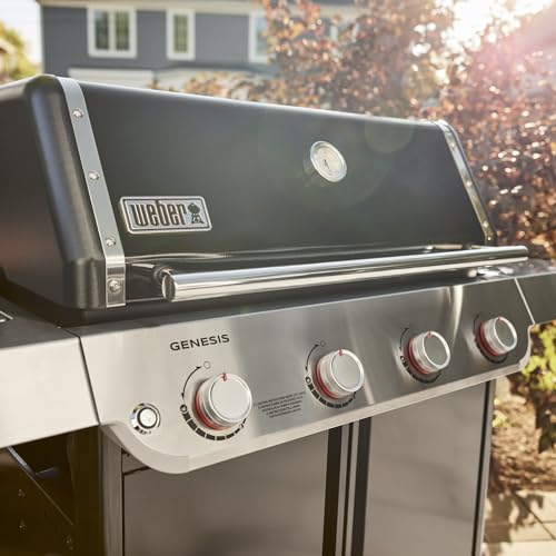 Weber Genesis E-415 Liquid Propane Gas Grill for Outdoor Cooking, 4 Burners, Black – Porcelain-Enameled Cast-Iron Grates & PureBlu Burners