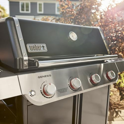 Weber Genesis E-415 Liquid Propane Gas Grill for Outdoor Cooking, 4 Burners, Black – Porcelain-Enameled Cast-Iron Grates & PureBlu Burners