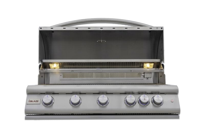 Blaze Premium LTE+ 40-Inch 5-Burner Built-In Natural Gas Grill | Stainless Steel Outdoor BBQ with Rear Infrared Burner, LED Control Knobs &