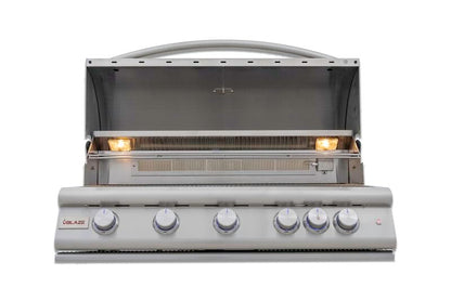 Blaze Premium LTE+ 40-Inch 5-Burner Built-In Natural Gas Grill | Stainless Steel Outdoor BBQ with Rear Infrared Burner, LED Control Knobs &