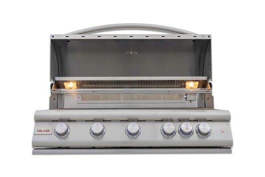 Blaze Premium LTE+ 40-Inch 5-Burner Built-In Natural Gas Grill | Stainless Steel Outdoor BBQ with Rear Infrared Burner, LED Control Knobs &