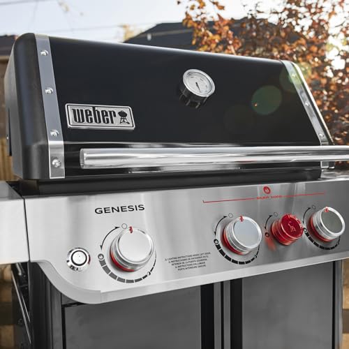 Weber Genesis E-325 Natural Gas Grill for Outdoor Cooking, 3 Burners, Black – Porcelain-Enameled, Cast-Iron Grates, PureBlu Burners & Sear Zone