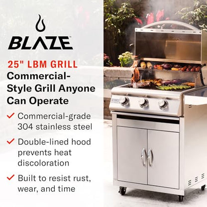 Blaze Outdoor Kitchen Grill | 25- inch Built-in Propane Gas Grill | 3 Burner Barbecue | Premium BBQ | Commercial Grade Grilling Experience | Best in